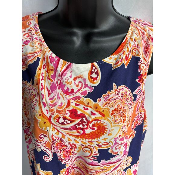 J Jill Colorful Paisley Print Layered Sleeveless Shift Dress Size M Classy Boho - Picture 2 of 11